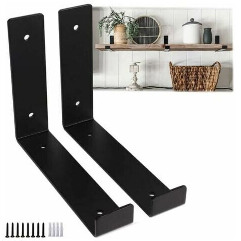 Ccykxa - 2 pièces supports d'étagère noirs 20 cm – support de garage mural robuste support flottant industriel, décoration murale en métal pour