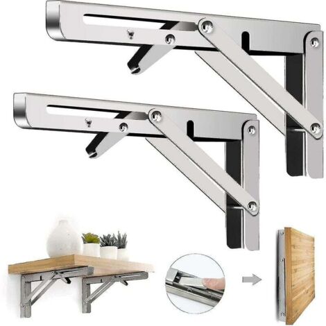 2 pièces supports d'étagère pliants - support d'étagère triangulaire pliable en métal robuste bricolage charnière de table pliante murale permettant d'économiser de l'espace pour table de banc -