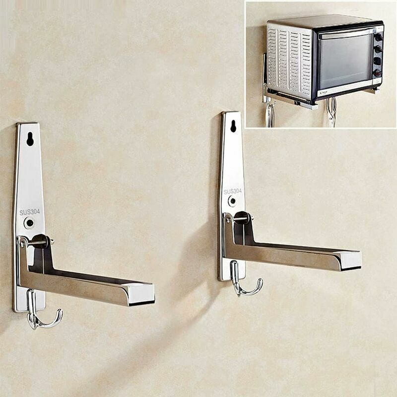 2 Pièces Supports Micro Ondes en 304 Acier Inoxydable,Support pour Four à Micro-Ondes ，Etagere Micro Onde Acier Inoxydable，Micro Ondes avec Bras