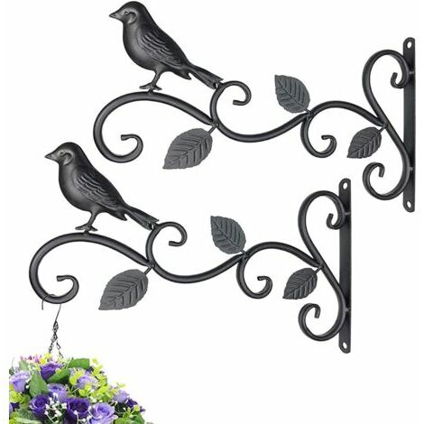 2 Pièces Supports Muraux en Fer Forgé, Support Crochet Plante, Support Mural pour Lanterne, Support Plante Mural Balcon, pour Mangeoires à Oiseaux, Jardinières Noir