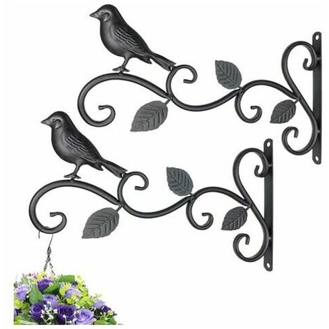 2 Pièces Supports Muraux en Fer Forgé, Support Crochet Plante, Support Mural pour Lanterne, Support Plante Mural Balcon, pour Mangeoires à Oiseaux, Jardinières Noir