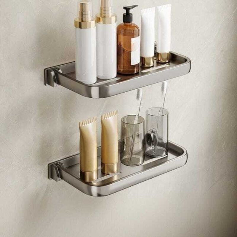 2 pièces, Tablette de salle de bain pliante 30 cm, Étagère pliable pour salle de bain, étagère murale sans perçage, rangement pour lavabo,gris