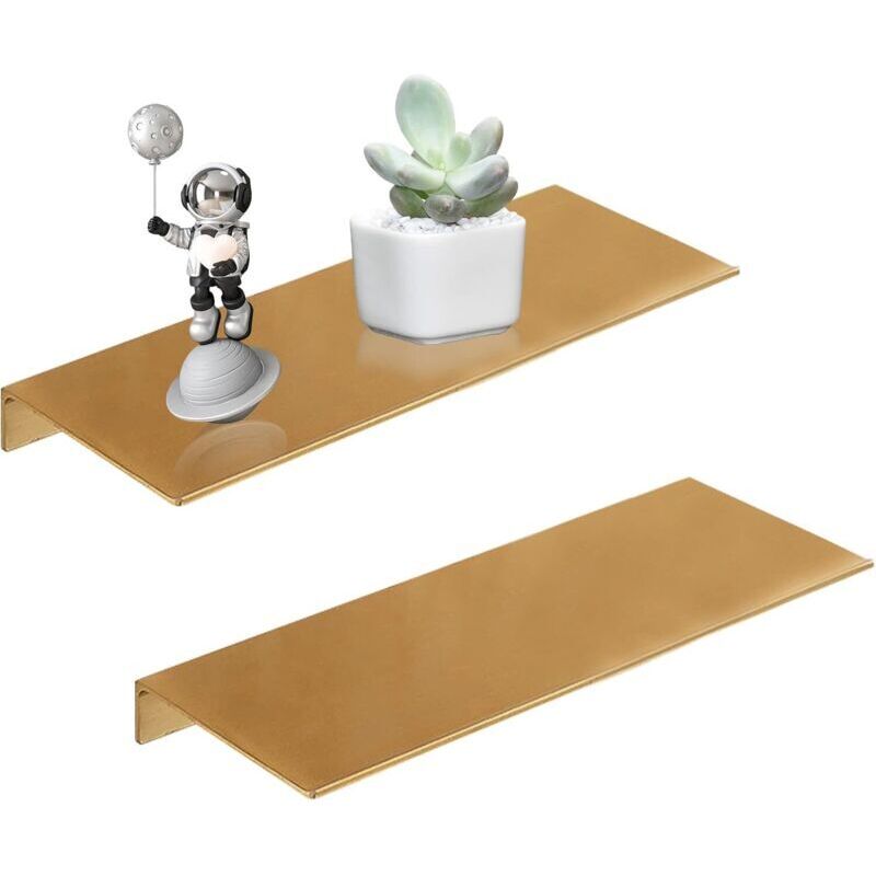 2 Pièces Tablette Murale avec Vis,Tablettes Flottantes en Space Aluminum,Tablette Flottante Murale Or pour Salle de