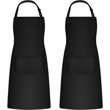 2 Pièces Tabliers de Cuisine pour Homme Femme, Tablier de Ménage Tabliers Porte-Outils avec 2 Poches pour Barbecue, Tablier Jardinier Adultes Ajustable pour Jardinage (Noir)