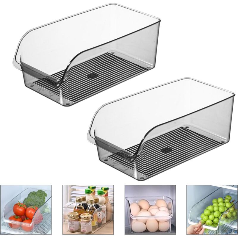 2 Pièces Taille Moyenne Organisateur de Réfrigérateur-Bac à Légumes de Qualité Alimentaire, Organisateur Transparent Sans BPA Pour Cuisine,