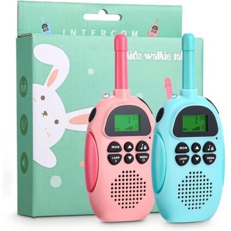 2 Pièces Talkie Walkie Enfants,Talkie Walkie Rechargeable,Exterieur Jouet pour Enfants, 22 Canaux,avec Écran LCD Rétro-Éclairé Fonction VOX,Cadeau pour Filles Garçons de 3 à 12 Ans (Bleu et Rose)