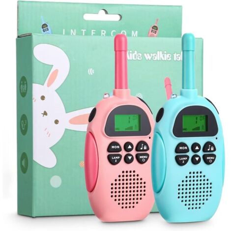 2 Pièces Talkie Walkie Enfants,Talkie Walkie Rechargeable,Exterieur Jouet pour Enfants, 22 Canaux,avec Écran LCD Rétro-Éclairé Fonction VOX,Cadeau pour Filles Garçons de 3 à 12 Ans (Bleu et Rose)