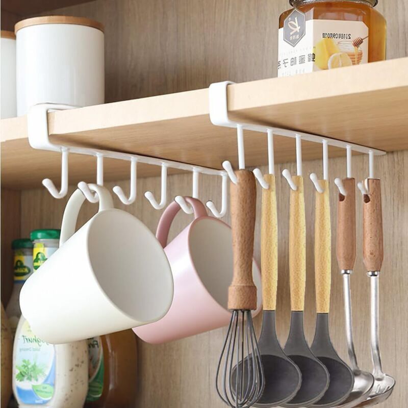 2 Pièces Tasses Crochets Sous Armoire, Rangement Café Mug Sans Perçage (Blanc)