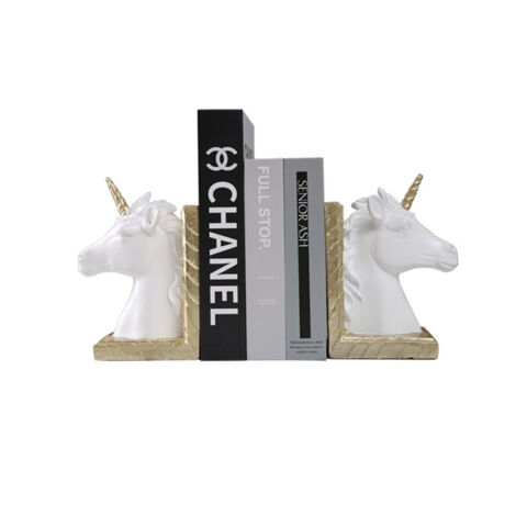 2 pièces Tête de Cheval Porte-Livres, Porte-Livres Décoratifs en Résine pour Livres Lourds, Ornements Créatifs en Forme de Licorne, Stabilisateur Anti-Dérapant pour Bibliothèque, Salon, Couloir ou Cha