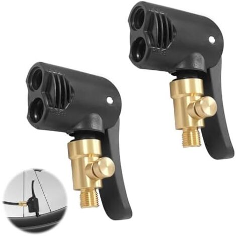 2 Pièces Tête de Pompe à Double Valve, Embout Gonflage Laiton, en 1 pour Presta et Schrader, Air Chuck, Adaptateur Compresseur, Vélo Voiture Moto (2) -