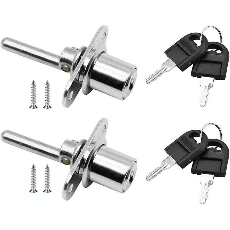 2 pièces, tiroir de serrure de porte avec clé pour serrure à piston de meuble, diamètre 16mm, longueur 61mm (argent)