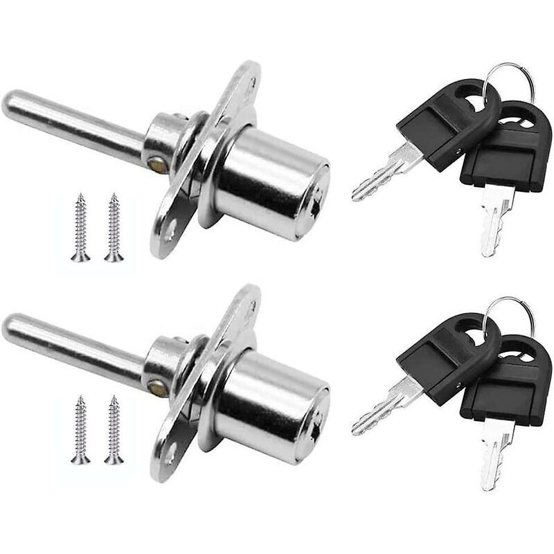 2 pièces, tiroir de serrure de porte avec clé pour serrure à piston de meuble, diamètre 16mm, longueur 61mm (argent)