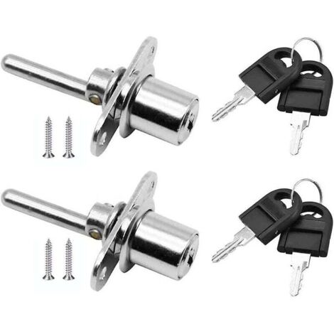 2 pièces, tiroir de serrure de porte avec clé pour serrure à piston de meuble, diamètre 16mm, longueur 61mm (argent)