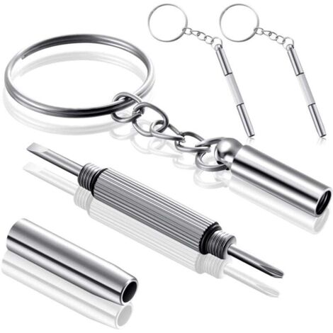 2 Pièces Tournevis de Lunettes Porte-Clés Clé de Tournevis Portable Tournevis à Lunettes 3 en 1 Kit de Réparation de Lunettes Petites en Acier Inoxydable Mini Outils à Main de Porte-Clés