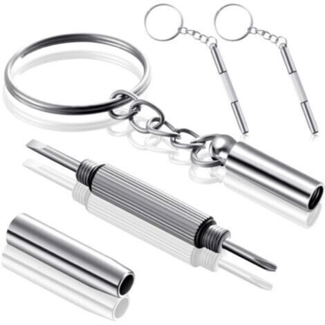 2 Pièces Tournevis de Lunettes Porte-Clés Clé de Tournevis Portable Tournevis à Lunettes 3 en 1 Kit de Réparation de Lunettes Petites en Acier Inoxydable Mini Outils à Main de Porte-Clés