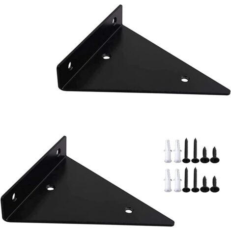 2 Pieces Triangle Shelf Bracket, Floating Metal Triangle With 8 Screws Bathroom Wall Shelf Brace, Wall Shelf Bracket, For Living Room Kitchen Bedroom Bathroom Decor (Black)
