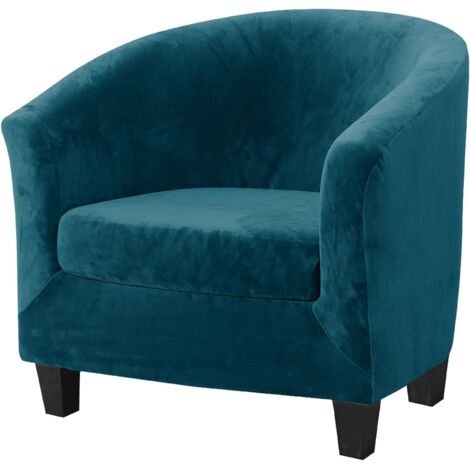 2 Pieces Tub Chair Covers,Upgraded 2 IN 1 Design Stretch Velvet Armchair Sofa Slipcover with Cushion Cover, Non Slip Club Bucket Chairs Sofa Couch Covers (Upgraded-Water Blue, Velvet)