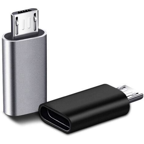 2 Pièces USB C Adaptateur, Micro USB vers USB C, Adaptateur USB C vers Micro USB Connecteur, Adaptateur Type C Fem Micro USB Male Connecteur pour PC, Galaxy, Mate, etc (Noir, une pièce en argent)