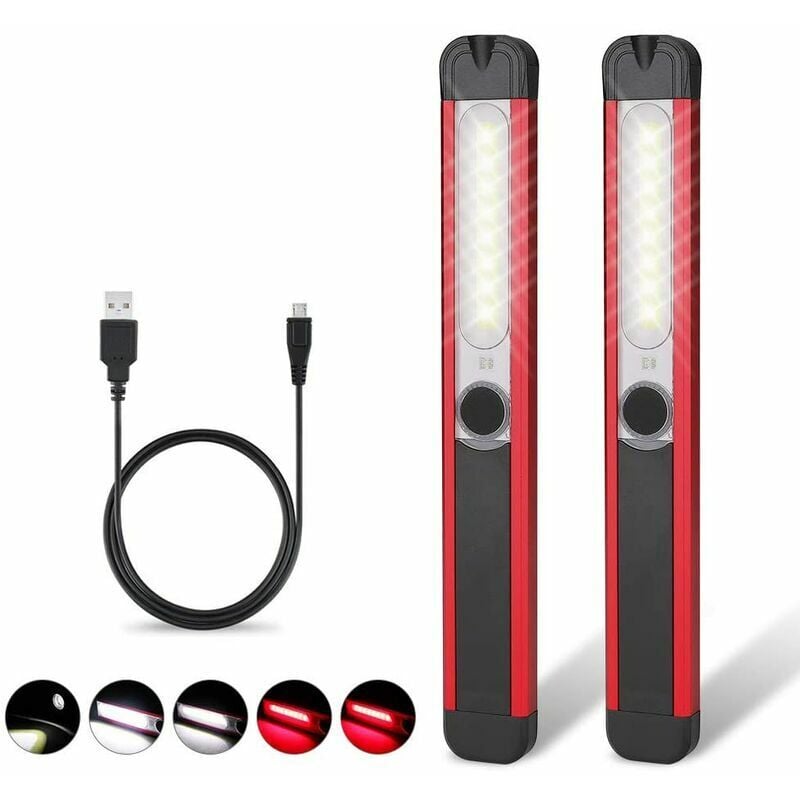 2 pièces usb charge aimant lampe d'inspection led lampe de poche étanche multifonctionnelle 03 grande boîte de couleur avec câble usb