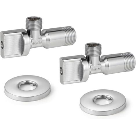 2 Pièces Vanne d'angle WC Quart de Tour Entrée 1/2" x Sortie 3/8" Chrome
