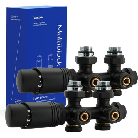 2 Pièces - Vanne Thermostatique - Kit Multibloc - Raccordement Central 50mm - Pour Radiateur Et Chauffage - Noir - 50mm