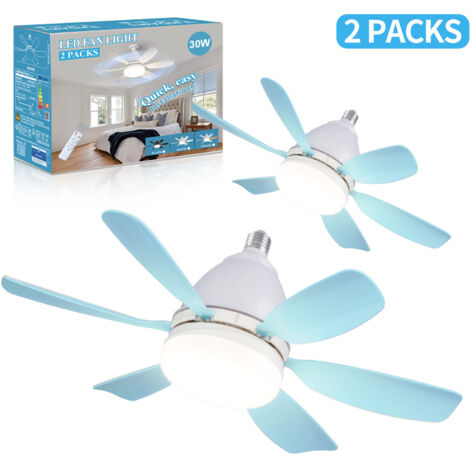 2 pièces ventilateur plafond, Ventilateur-lampe de 50 cm, ventilateur suspendu à culot E27, démontable, 3 couleurs (3000K-6500K), 3 vitesses.