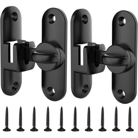 2 Pièces Verrou Porte Coulissante, Loquet Porte Noir avec Vis, 90/180 Degrés Serrure de Porte pour Porte, Fenêtre, Armoires, Jardin