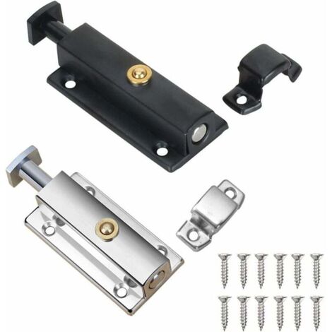 2 Pièces Verrou Porte Interieure, Serrure de Porte de Salle de Bain avec Bouton à Ressort, Argent, Noir Serrure de Porte Automatique 4 Pouces/100mm, pour Sécuriser Porte de Chambres, Placards