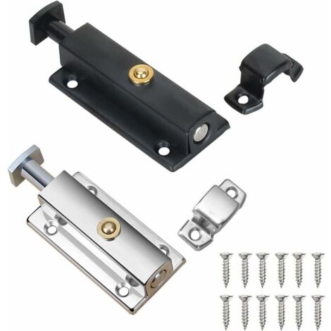 2 Pièces Verrou Porte Interieure, Serrure de Porte de Salle de Bain avec Bouton à Ressort, Argent, Noir Serrure de Porte Automatique 4 Pouces/100mm, pour Sécuriser Porte de Chambres, Placards