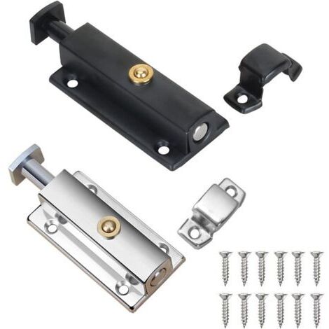 2 Pièces Verrou Porte Interieure, Serrure de Porte de Salle de Bain avec Bouton à Ressort, Argent, Noir Serrure de Porte Automatique 4 Pouces/100mm, pour Sécuriser Porte de Chambres, Placards