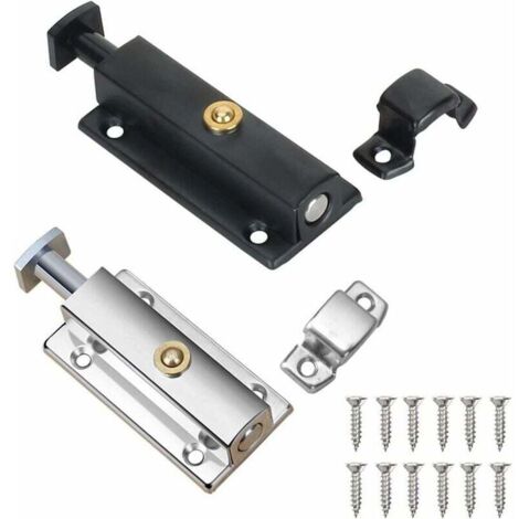 2 Pièces Verrou Porte Interieure, Serrure de Porte de Salle de Bain avec Bouton à Ressort, Argent, Noir Serrure de Porte Automatique 4 Pouces/100mm, pour Sécuriser Porte de Chambres, Placards