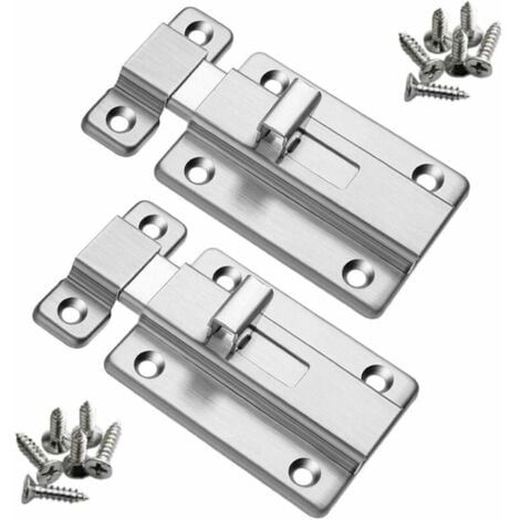 2 pièces Verrou Porte, Porte Loquet en Acier Inoxydable Serrure de Porte avec Vis Verrou Targette pour Portes Intérieures Salle de Bain Toilette Chambre Porte 4 Pouces