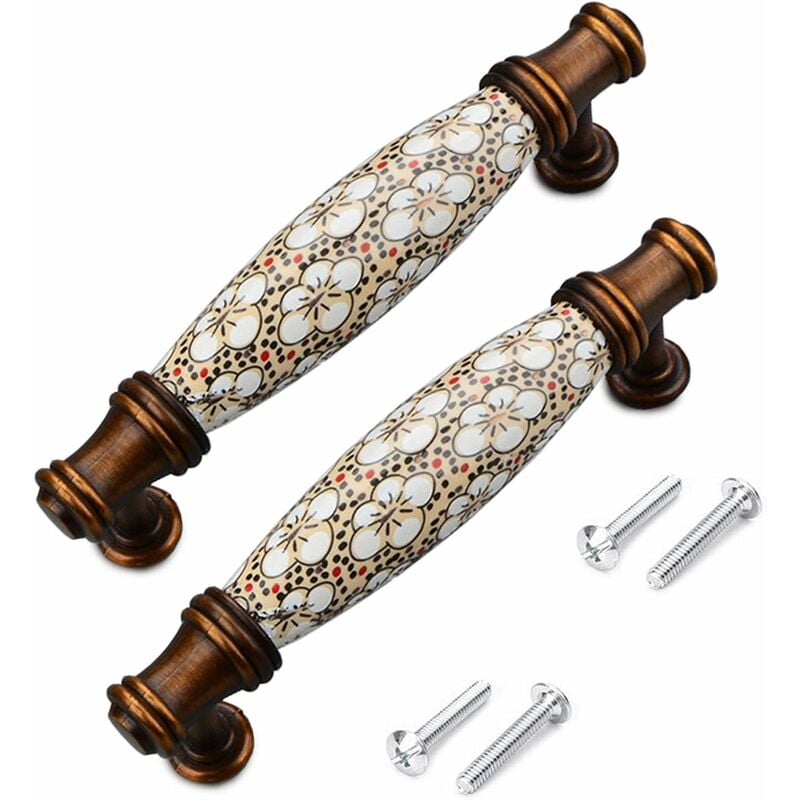 2 Pieces Vintage Ceramic Furniture Handles, Ceramic Furniture Handle Furniture Drawer Handles Zinc Alloy, Drawer Furniture Handle with Screws Hole