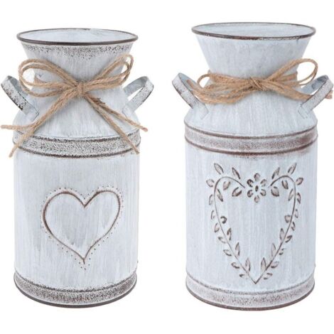2 pièces vintage fleur vase coeur pot à lait fer pot de fleur minable décoratif pays style vase rustique fleur seau métal seau planteur décoratif vase cactus pot pour salon décoration de table