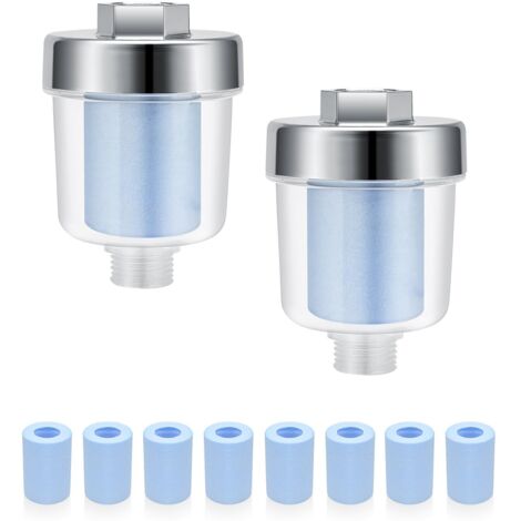 2 Pieces Water Filter for 1/2" Pipeline, Shower Filter with 10 Interchangeable Blue Filters, Effective Filtration of Water Impurities, Anti-limescale Filter for Bathroom or Kitchen