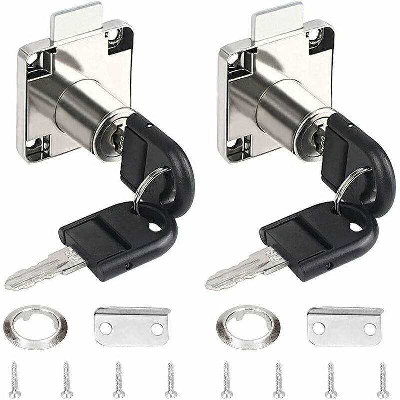 2 Pieces White Latch Push Lock Zinc Alloy Desk Drawer Lock Cylinder Cabinet Lock Use for Cabinets Drawers Mailboxes