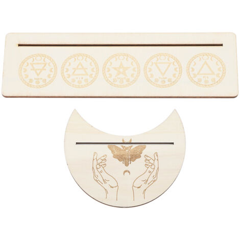 2 Pieces Wooden Tarot Card Stand Holder Stable Moon Shape and Rectangle Wooden Tarot Card Display Stand Base Type A