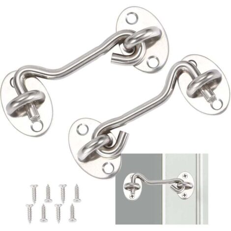 2 Pièces,Crochet Fermeture Porte,Serrure à Crochet de Porte en Acier Inoxydable Argent,Avec Vis de Montage,Pour Fenêtre,Porte de Grange,Porte de Hangar,Porte de Garage(7.5cm)