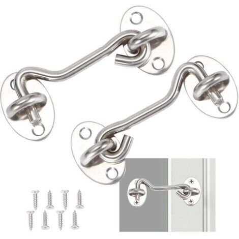 2 Pièces,Crochet Fermeture Porte,Serrure à Crochet de Porte en Acier Inoxydable Argent,Avec Vis de Montage,Pour Fenêtre,Porte de Grange,Porte de Hangar,Porte de Garage(7.5cm)