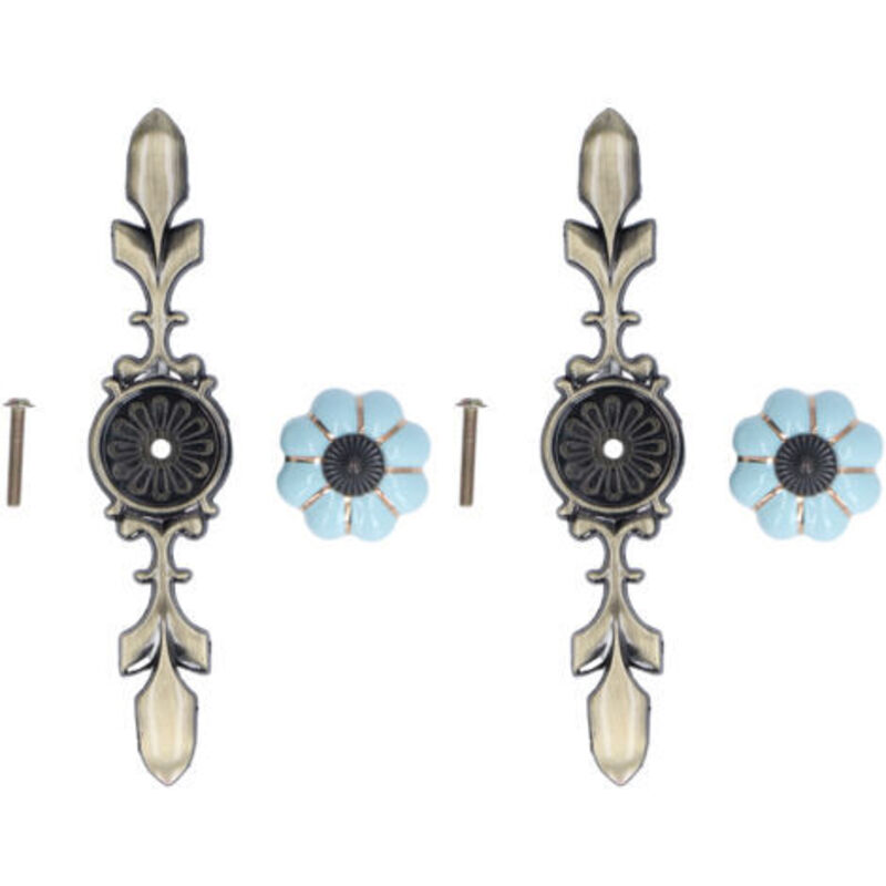 2 pièces/ensemble boutons de tiroir en forme de citrouille peints à la main, poignée d'armoire en céramique de Style pastoral chinois, bleu clair