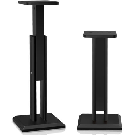 2 Pieds d'enceintes Universels 20 kg Max, Hauteur Réglable 65-85 cm, Supports de Sol en Bois pour Enceintes Satellites, Base Solide Anti-Vibration, Supports D'enceintes Universels, Noir