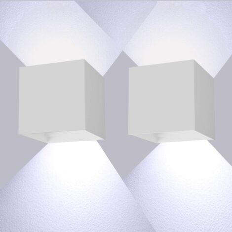 2 Piezas Aplique de Pared LED 12W 6000K Blanc Frío Regulable Interior Exterior Luz de Pared Cuadrada de Aluminio para Dormitorio,Pasillo,Salón(Blanca)