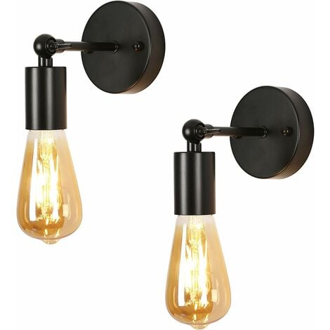 GOECO 2 piezas Aplique Interior Retro Aplique pared E27 Base Para dormitorios salones pasillos vestíbulos Negro