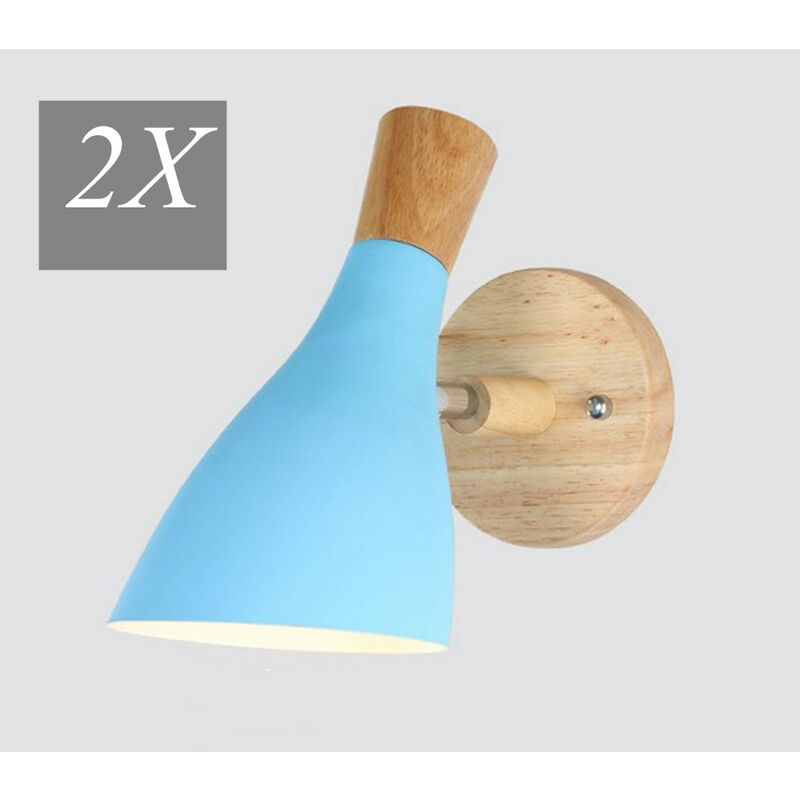 

Stoex - 2 Piezas Apliques de Pared Minimalista Moderno (Azul) Luz de Pared Nórdico Aplique de Pared Retro Lámpara de Pared de Madera Interior E27