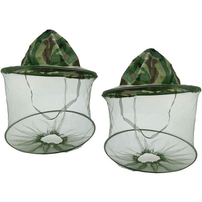 

2 piezas camuflaje apicultor apicultor repelente de mosquitos abeja insecto mosca máscara sombrero sombrero red de plomo protección de red equipo de