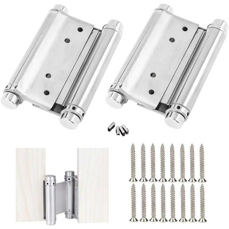 

2 piezas de bisagras de acero inoxidable para puerta, puerta doble, bisagra de acción para puerta doble, bisagras de resorte para muebles, bisagras