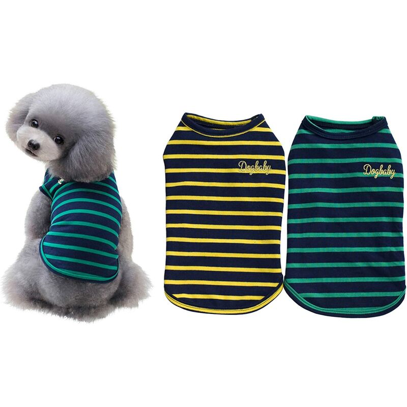 

2 piezas de camisa de algodón a rayas para perros, ropa para mascotas, camiseta elástica y transpirable para cachorros, chaleco para gatos, adecuado