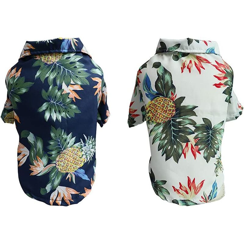 

2 piezas de camiseta de perro de verano de estilo hawaiano, camiseta de perro de estilo vacacional en la playa, ropa de perro transpirable azul y