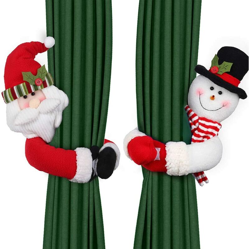 

Sun Floweres - 2 piezas de corbata de hebilla de cortina navideña, corbata de muñeco de nieve de Papá Noel, corchete de retención, hebilla,
