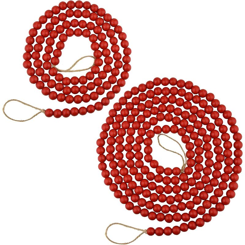 

Sun Floweres - 2 piezas de guirnaldas de cuentas de madera guirnaldas de cuentas rojas de Navidad guirnaldas de adornos para árboles de Navidad de